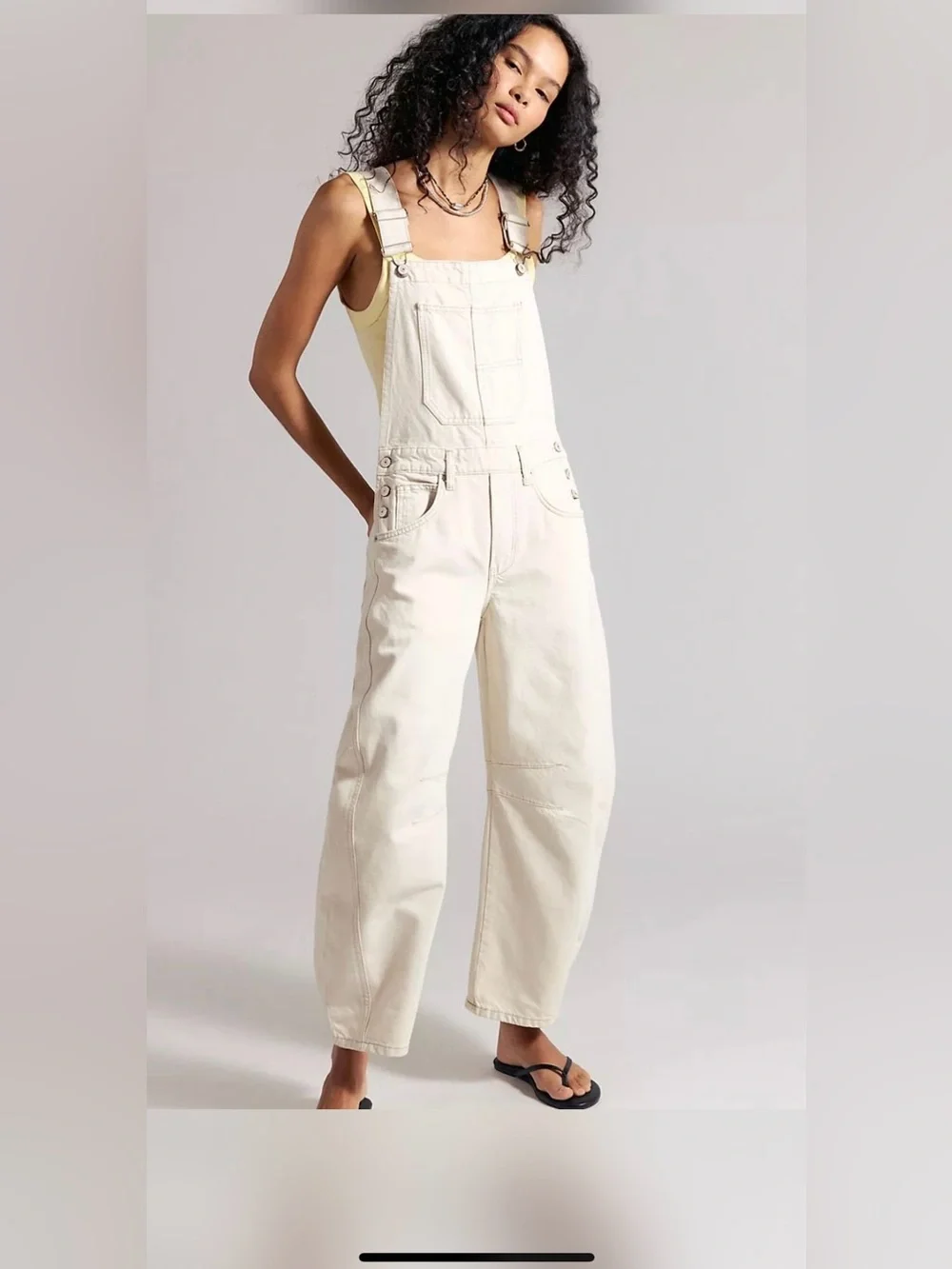Free People: We the Free Goodluck Barrel Overalls in Milk color